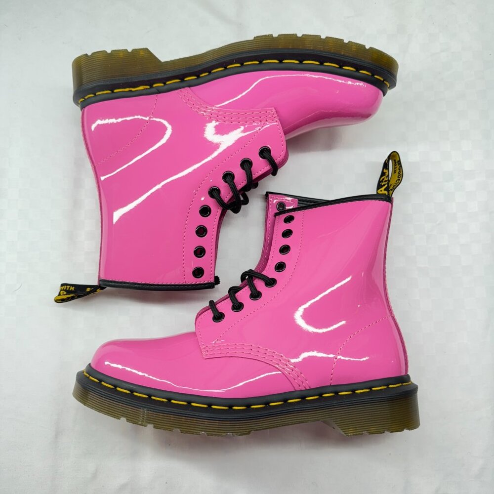 Dr. Martens 1460 Women's Patent Leather Lace Up Boots in Thrift Pink - Picture 8 of 13